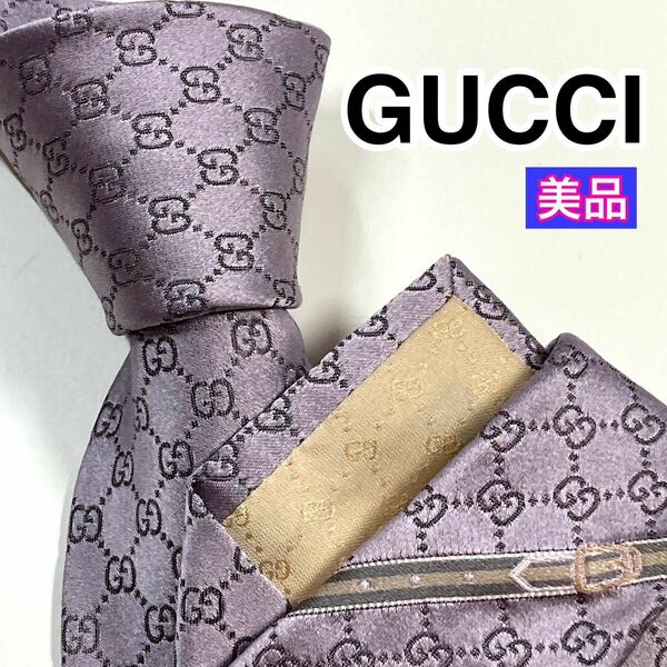 美品 GUCCI グッチ ネクタイ 　GG柄　ベルト柄　艶あり