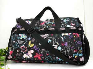 LeSportsac レスポートサック◆ナイロン◆2way ボストン ショルダー バッグ◆ブラック シルバー金具◆超美品◆ハート 蝶々 リボン◆N7731