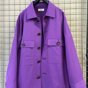 【Uhr/ウーア】19AW Wool×Poly Big Silhouette Jacket size36 PURPLE シャンブレー ギャバジン オーバージャケット カバーオール パープルの画像4