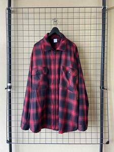 【BRONTE/ブロンテ】Ombre Check Zip Up Jacket sizeL オンブレチェック ジップアップ オーバーサイズ ジャケット シャツ ブラック×レッド