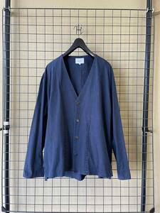 【votole/ボトル】ヴォトル Cotton Cardigan size46 NAVY MADE IN JAPAN コットン製 ノーカラー カーディガン ジャケット 染め加工