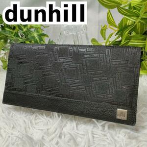 dunhill ダンヒル 長財布 ブラック レザー D8 財布 革 黒 総柄 ディーエイト メンズ 折り財布 男性 フラップ 財布 革財布 