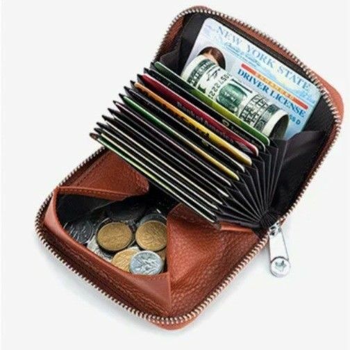 ミニ財布 ブラウン 茶色 牛革 スキミング防止 カードケース じゃばら 大容量 コインケース