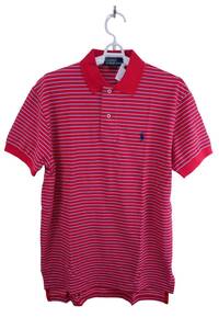 【感謝セール】【超美品】中古 ゴルフウェア Ralph Lauren(ラルフローレン) ポロシャツ 赤×白水色ボーダー メンズ S