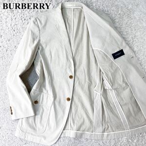 希少サイズ XL LL 美品 バーバリーロンドン BURBERRY LONDON テーラードジャケット リネン 麻 コットン 綿 春夏 白 ホワイト 2B 2ボタン