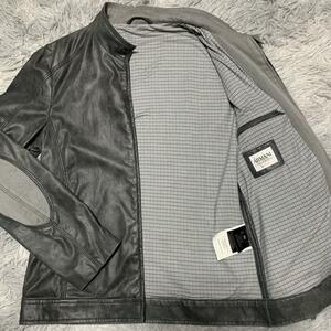 極美品 希少 XL相当 アルマーニコレッツォーニ ARMANI COLLEZIONI シングルライダース エルボパッチ 羊革 ラムレザー レザージャケット