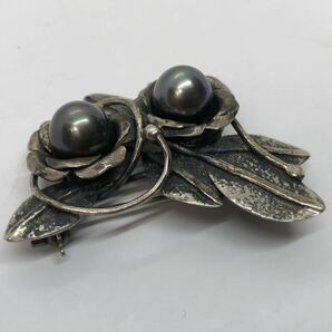 1円 BeBe工房 黒真珠 ブローチ 花 シルバー アクセサリー 重量 約17.8g ジュエリーの画像3