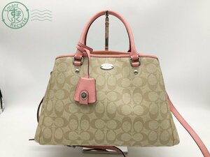 2403671443　＊ COACH コーチ ハンドバッグ シグネチャー ベージュ ピンク レディース ショルダーバッグ 肩掛け 斜め掛け 中古