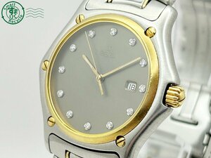 2403671726　◇ 1円～! EBEL エベル クラシックウェーブ 187902 18K GOLD BEZEL ダイヤ 12P グレー文字盤 デイト メンズ QZ 腕時計 中古