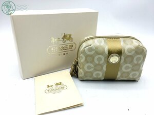 2403642285　☆ COACH コーチ ポーチ 小物入れ コスメポーチ ベージュ系 ゴールド系 総柄 箱・説明書付き レディース ブランド 中古品