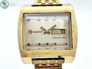 2403673199　＃ RADO ラドー MANHATTAN マンハッタン 自動巻き 3針 デイデイト スクエア アナログ 腕時計 ゴールド ケース外れ 純正ベルト