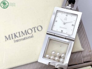 2403643391　＃ MIKIMOTO ミキモト パール 真珠 ネックレス ペンダントウォッチ スクエア 時計 クォーツ QZ ケース付き