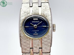 2403603878　＃ SEIKO セイコー 21-7490 手巻き 17石 2針 アナログ レディース 腕時計 青文字盤 ブルー ネイビー 純正ベルト 中古