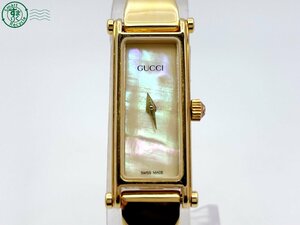 2403604264　＃ GUCCI グッチ 1500 クォーツ QZ 2針 スクエア アナログ 腕時計 シェル文字盤 ゴールド 純正ベルト ヴィンテージ 中古