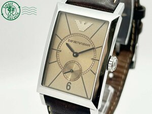 2403604637　◇ EMPORIO ARMANI エンポリオアルマーニ AR-0127 ブラウン系文字盤 スクエア スモセコ メンズ QUARTZ QZ 腕時計 中古