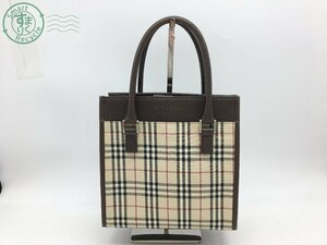 2403604840　＊ 1円～！ BURBERRY バーバリー ハンドバッグ レザー ノバチェック ダークブラウン 茶 トートバッグ レディース 中古