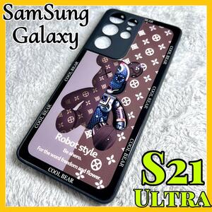 Galaxy s21Ultra ケース TPU強化カラス 茶色 可愛い熊 お洒落 BEAR カメラ保護 サムスン ギャラクシーs21ウルトラ用カバー