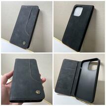 手帳型 iPhone12ケース 黒ブラック 上質でPUレザー アイホン12ケース カード収納 タンド機能 薄型 軽量 シンプル ビジネス アップル_画像9