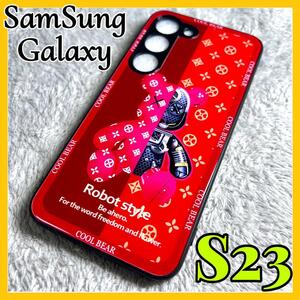 samsung Galaxy s23 ケース TPU強化カラス 赤色 可愛い熊 お洒落 BEAR カメラ保護 サムスン ギャラクシーs23用カバー