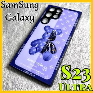 Samsung Galaxy S23Ultra 5Gケース TPU強化カラス 青色 可愛い お洒落 BEAR カメラ保護 サムスン ギャラクシーs23ウルトラ カバー ブルー