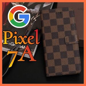  ［売上No1］Google Pixel7Aケース 手帳型 茶色 チェック柄 PUレザー 高級感 大人気 グーグルピクセル7Aカバー ブラウン