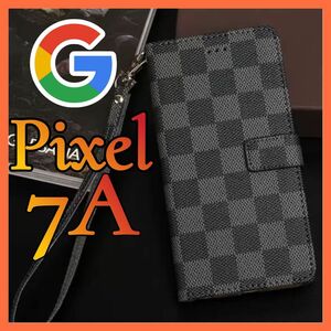 ［売り上げNo1］Google Pixel 7Aケース 手帳型 黒色　チェック柄 PUレザー 高級感　大人気　グーグルピクセル7Aカバー　 ブラック