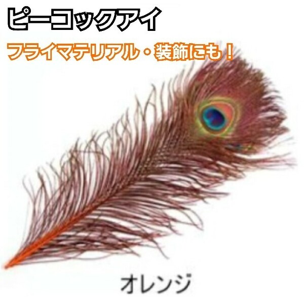 ピーコックアイ　Lサイズ(4本)　オレンジ　フライマテリアル　装飾にも！　羽根　フェザー　孔雀の羽