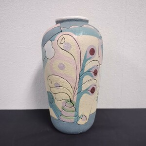 NR1109 花瓶 花器 花入 壺 陶器 花生 インテリア オブジェ 花柄 カラフル 花 陶芸品 高さ約28cm