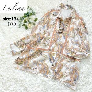 極美品/大きいサイズ 13+ レリアン Leilian プラスハウス『上品春カラー』 チュニック ブラウス XL 2L ゆったり Aライン ペイズリー レース