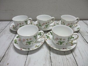 １円　良品　WEDGWOOD ウェッジウッド ワイルドストロベリー　カップ＆ソーサー 5客 【星見】