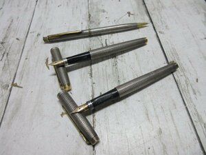 １円　PARKER パーカー 万年筆 ゴールド STERLING SILVER SV925 ペン先K14 585 網目柄 　２本　ボールペン　合計３本 【星見】