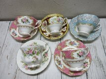 1円　ロイヤルアルバート ROYAL ALBERT　カップ＆ソーサー　５客セット　ピンク　ブルー　rose 【星見】_画像8