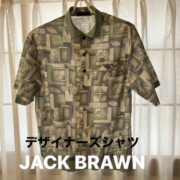 JACK BRAWN 総柄　ハーフボタン　デザイナーズシャツ