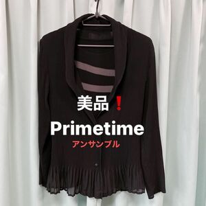 美品　Primetime アンサンブル　中半袖　ジャケット風　プリーツ　Mサイズ