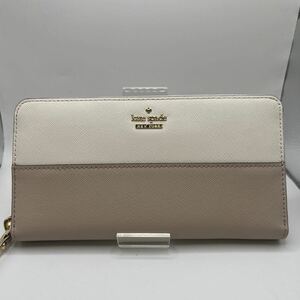 □350 kate spade ケイトスペード 長財布 レディース ホワイト×ピンク 小銭入れあり カード入れ お札入れ ストライプ ゴールド