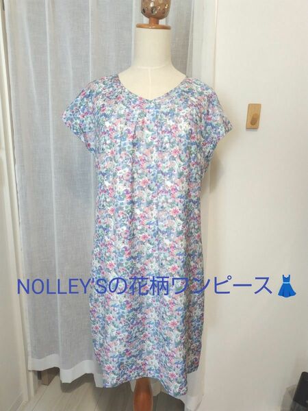 NOLLEY'Sの花柄ワンピース ワンピース 半袖 ブルー