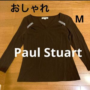 Paul Stuart ポールスチュアート　長袖　ブラウス　カットソー　Tシャツ　ブラウン　 無地 長袖　ストレッチ　長袖シャツ　