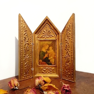 聖母子と二天使の三連祭壇画　イタリア　アンティーク　ヴィンテージ　フィリッポ・リッピ　ルネサンス　宗教画　キリスト教　イコン