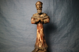 木彫　男性　立像　検キリスト教徒聖職者巡礼者インテリア珍品希少骨董オブジェ時代
