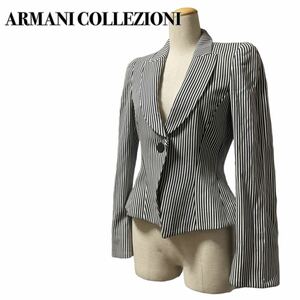 ARMANI COLLEZIONI コレツォーニ テーラードジャケット ストライプ ホワイト×ネイビー 38 M 