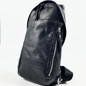 1円 【極美品】 COACH コーチ 70617 ショルダーバッグ ボディ スリング ダークブラウン メンズ ビジネス ロゴ型押し レザー 通勤 仕事鞄