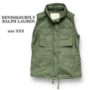 DENIM&SUPPLY RALPH LAUREN デニム アンド サプライ ラルフローレン 2way ミリタリー ジップアップ ベスト カーキ グリーン フード XXS