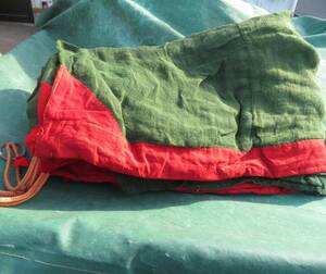 蚊帳（緑赤）　本麻　４.５畳　古布　古袋　リメイク