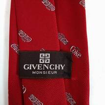 K) 未使用 GIVENCHY ジバンシー コカ・コーラ ネクタイ 剣先8㎝ シルク メンズ 小物 赤 C1807_画像4