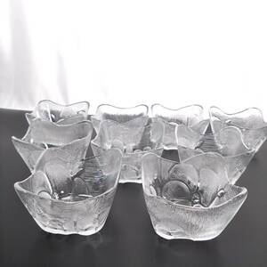 K) ガラス器 ガラス食器 9個セット ガラス小鉢 食器 和食器 和風 小鉢 8.2×8.2㎝ 高さ4.5～5.5㎝ C2607