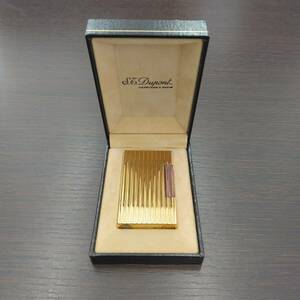 #3351 ライター 喫煙具 Du Pont デュポン ゴールドカラー 箱付き 出品時火花確認済み 底面 85CBB63 刻印あり 現状品 中古品 個人保管品