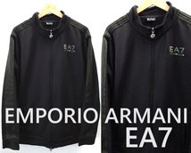 XLsize/EMPORIO ARMANI:エンポリオアルマーニ/EA7/ロゴ刺繍＆プリント 袖ライン トラックジャケット/ジャージ/ブラック_画像1