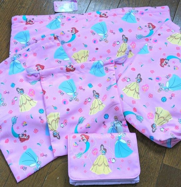 ディズニー　プリンセス　手提げバッグ　入園　入学　5点セット　バッグ　レッスンバッグ　シューズバッグ　給食袋　巾着　ピンク　　