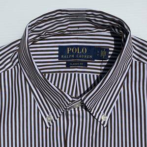 新品1.6万★ポロ ラルフローレン Polo Ralph Lauren【定番ストライプ・ボタンダウン ドレスシャツ】ダークブラウン/ USサイズ S（日本M）