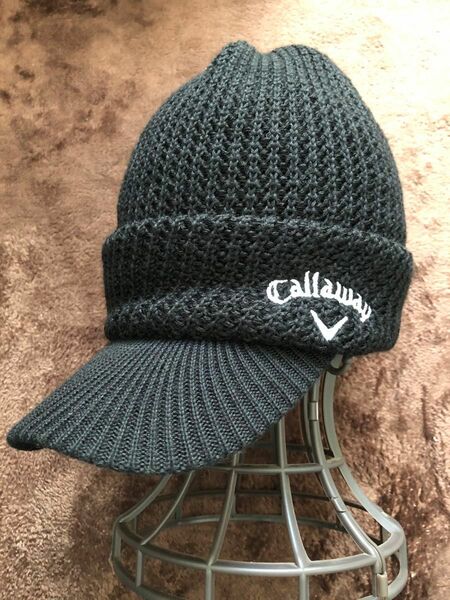 ★美品★Callaway ニットキャップ ブラック キャロウェイゴルフ つば付